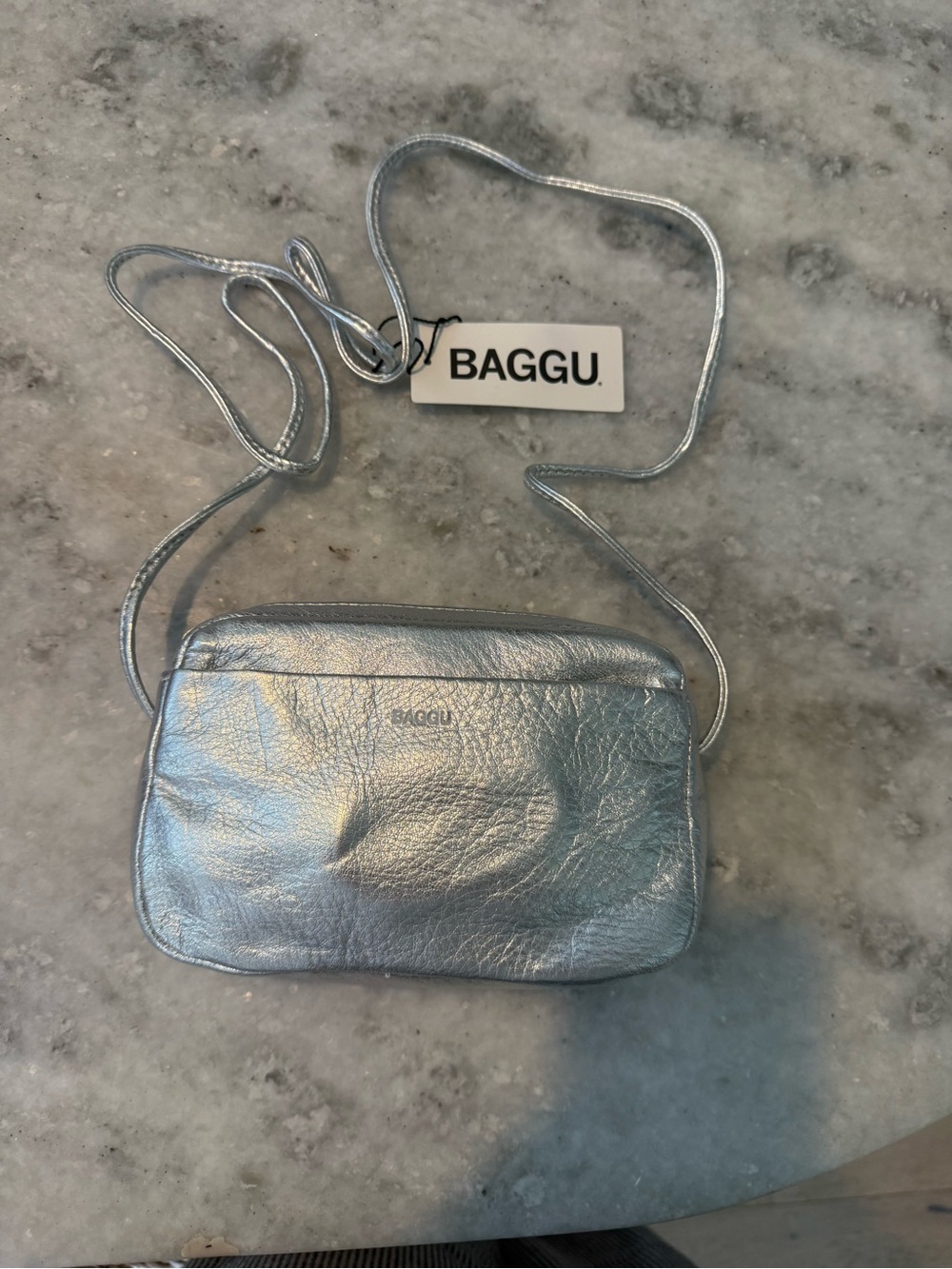 BAGGU Metallic Silver Crossbody Bag